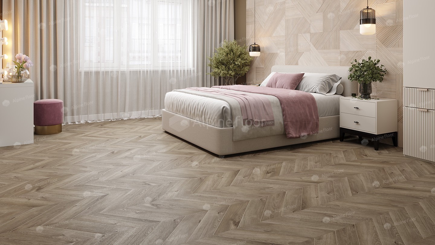  ЗАМКОВАЯ ПЛИТКА  ALPINE FLOOR CHEVRON Дуб Натуральный Отбеленный ECO 18-3  5мм-0.5 мм (1.6764м2)